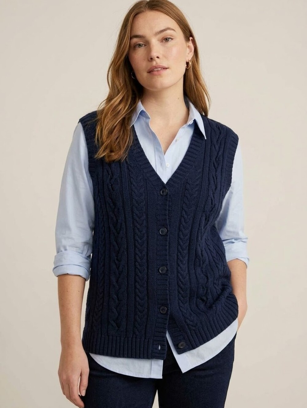 VTG Tradition Country Collection Navy Cable Knit Sweater Vest (Cotton Blend),L